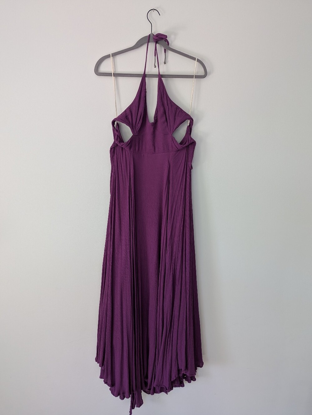 Free People Lille Maxi Halter Dress Seam Slits Back Tie Bell Accents - Picture 4 of 12